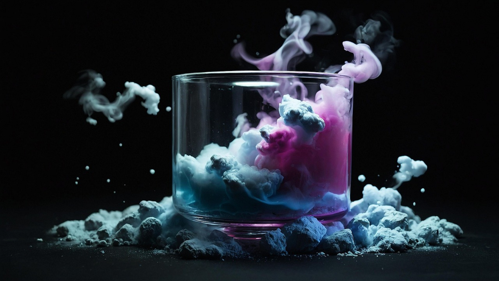 Chemisches Glas mit blauer und lilaner Wolke