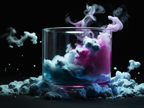 Chemisches Glas mit blauer und lilaner Wolke